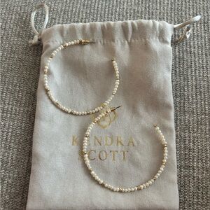 Kendra Scott Gold and Cream Beaded Hoop Earrings
